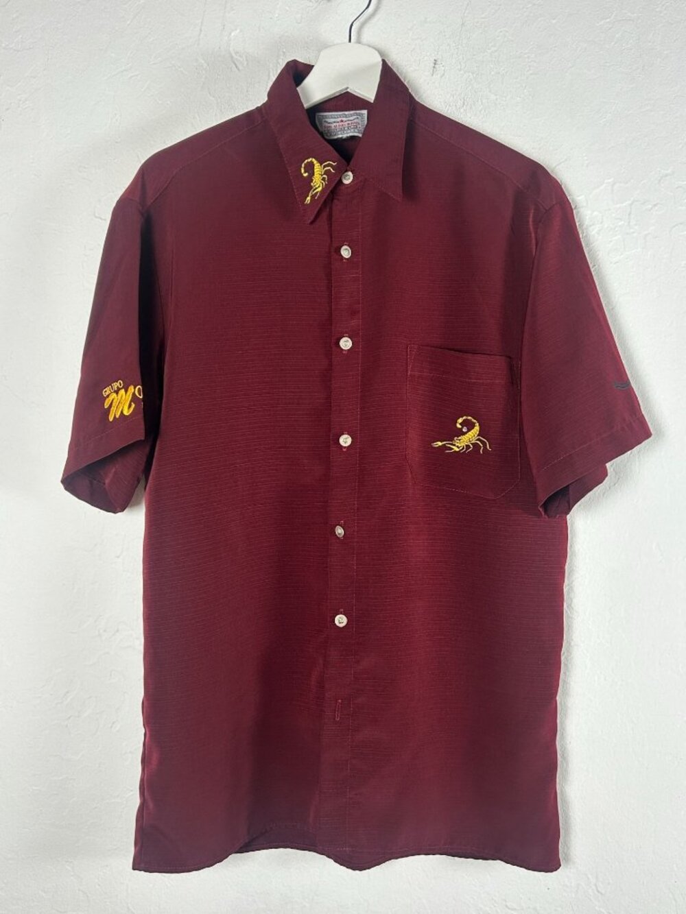 Los Altos Boots Mens Burgundy Button Up Western Shirt Scorpion Embroidered Small